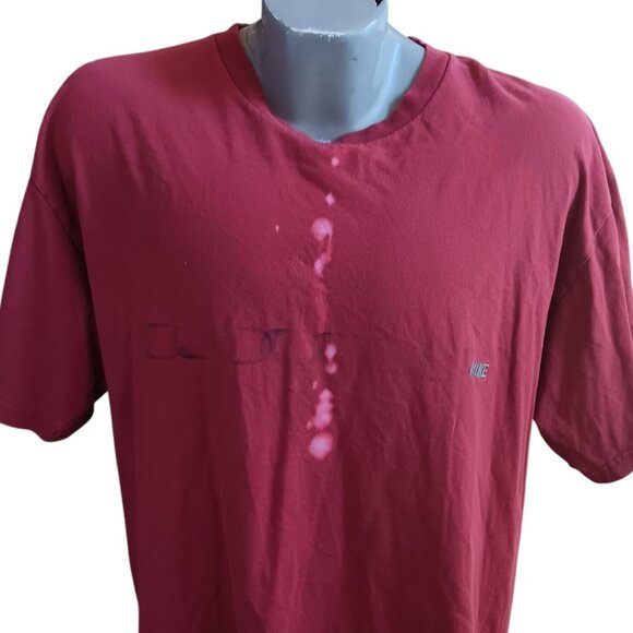 Large Vintage Nike T-shirt Y2K Mens Red All Cotton Bleach Distress Logo Mexico - Picture 1 of 6